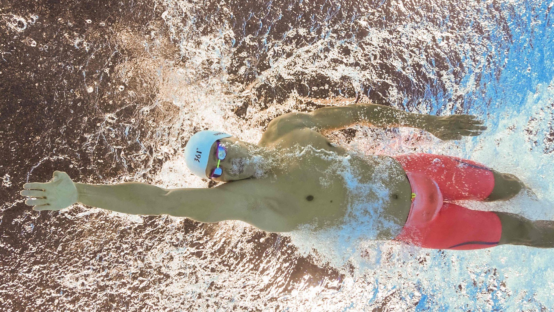 日本女泳队自由泳划频稳定，节奏精准，日本全浸自由泳